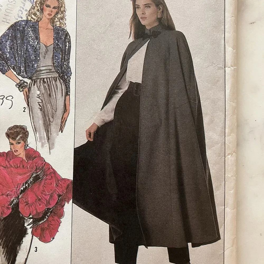 Vintage Simplicity Pattern 8389 Miss All Sizes S-L Shawl Lined Cape‎ Shrug Uncut